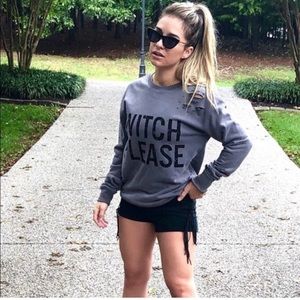 EUC KITTENISH WITCH PLEASE GRAY DISTRESSED SWEATSHIRT SMALL